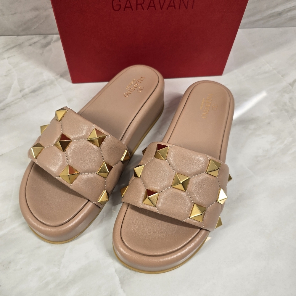 Valentino Garavani Nude and Gold Studded Sandals